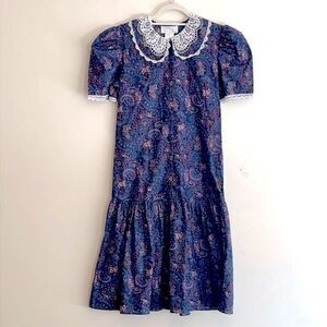 Gunne Sax Paisley drop waist button down lace dress paisley cottagecore sz 10